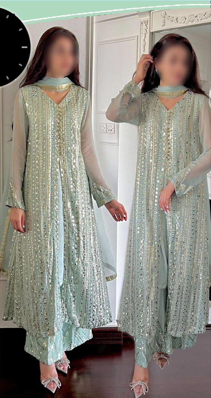 Laam Chiffon Suit-Green-Chiffon-Aarasta