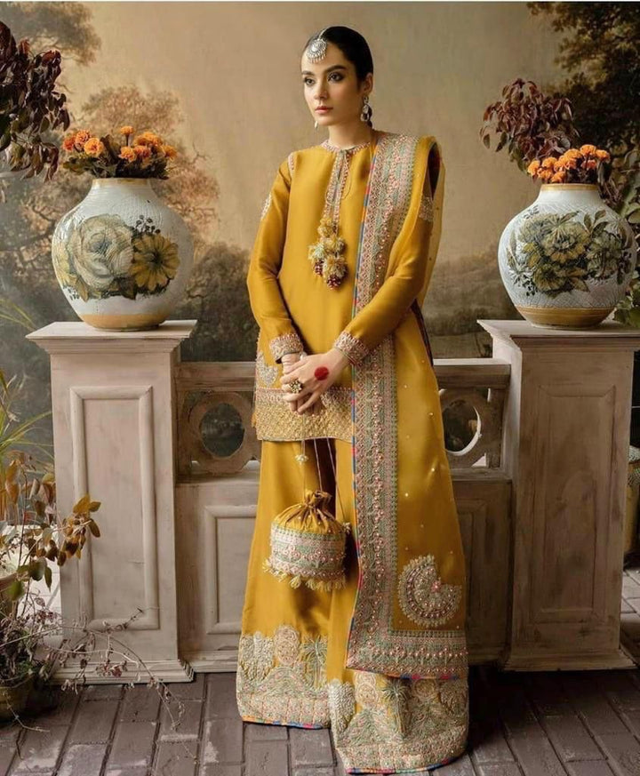 Akbar Aslam Organza Suit-Mustard-Organza-Aarasta