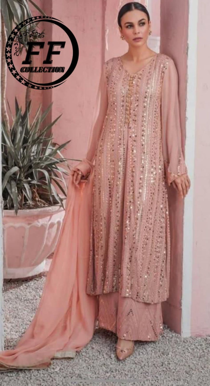 Laam Chiffon Suit-Pink-Chiffon-Aarasta