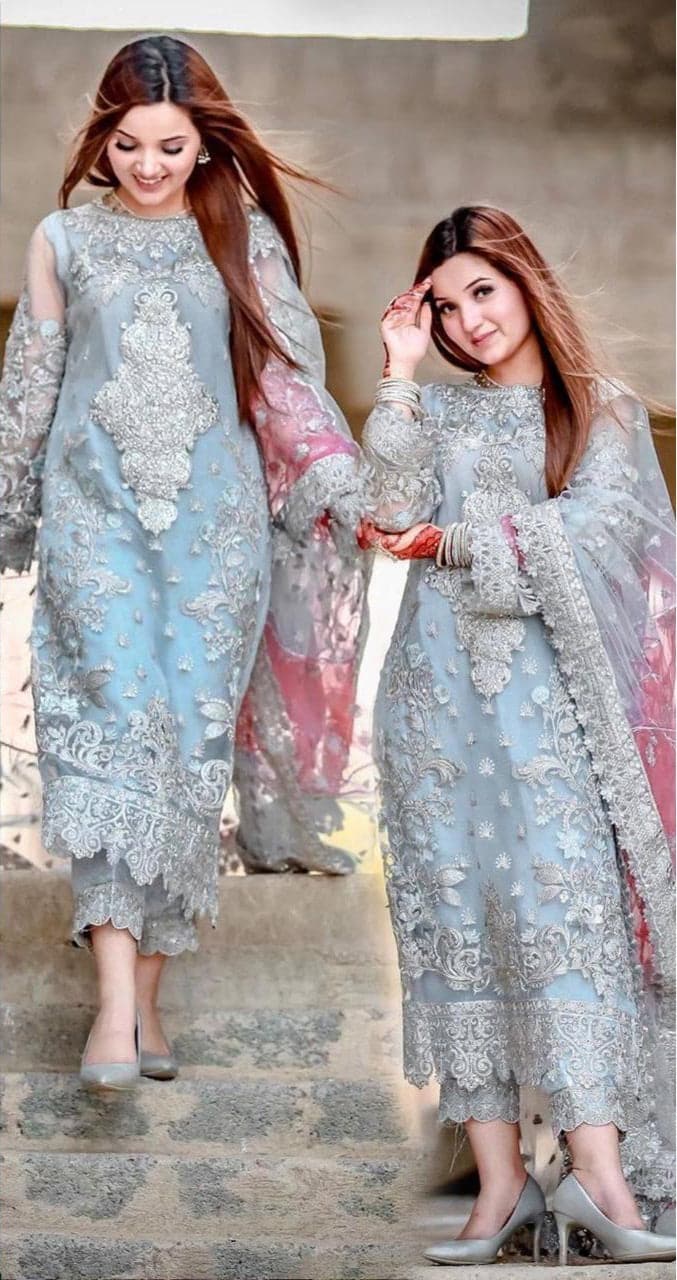 Laam Organza Suit-Sky Blue-Organza-Aarasta