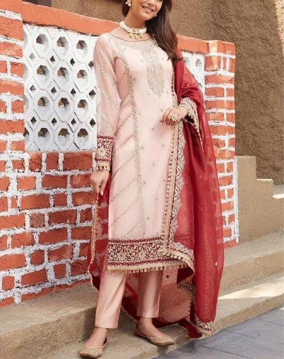 Lashkara Organza Suit-Peach-Organza-Aarasta