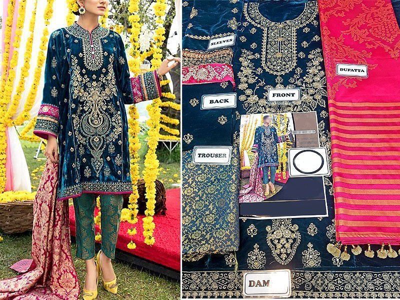 Maria B Velvet Suit-Aarasta