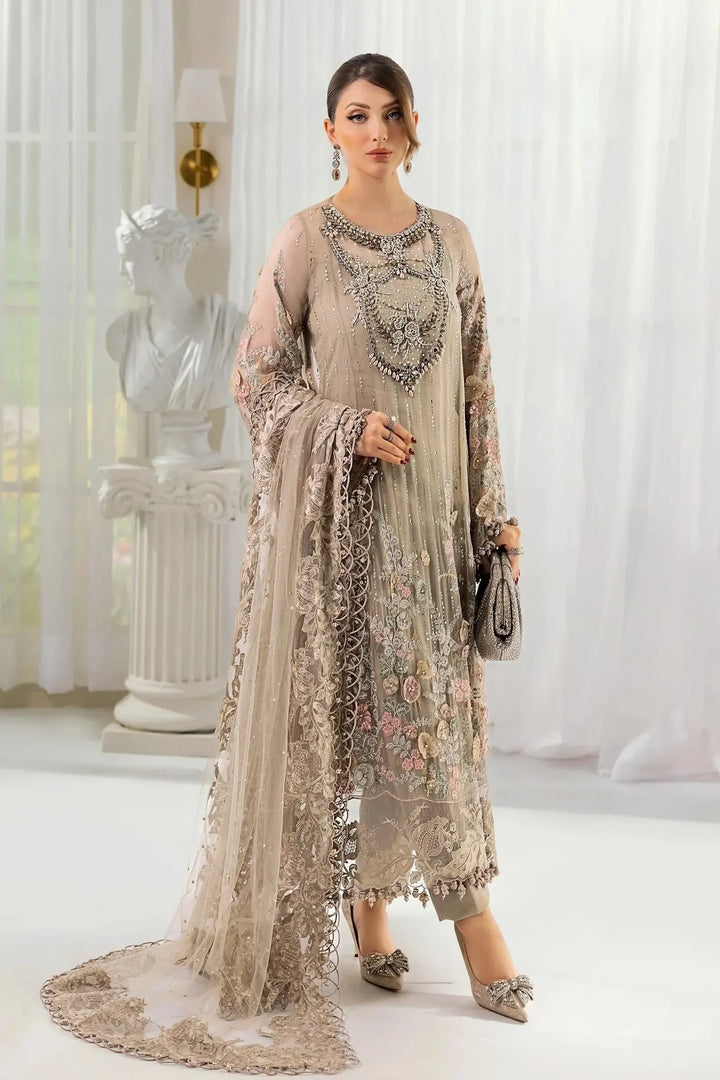 Maria B Chiffon Suit-Beige-Chiffon-Aarasta