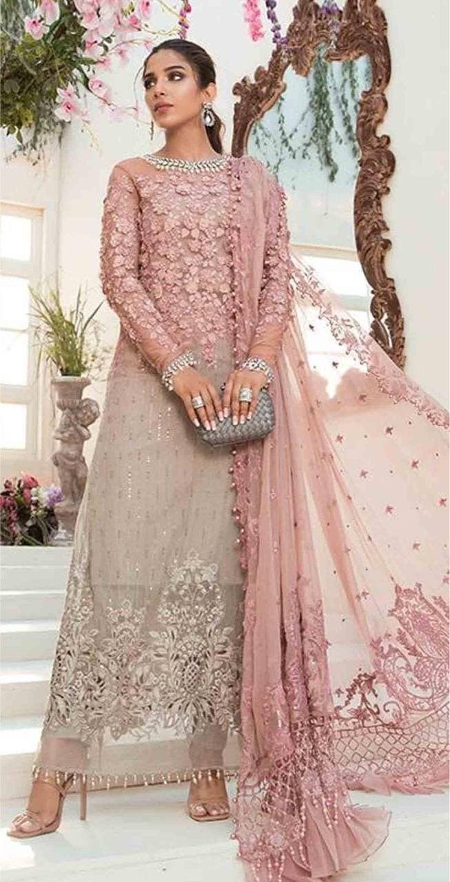 Maria B Chiffon Suit-Beige-Chiffon-Aarasta