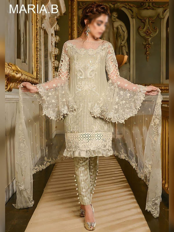 Maria B Net Suit-Beige-Net-Aarasta