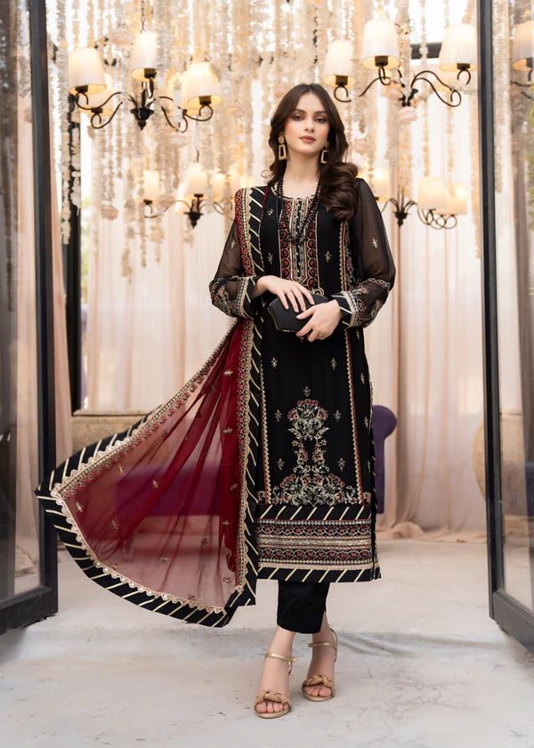 Maria B Chiffon Suit-Black-Chiffon-Aarasta