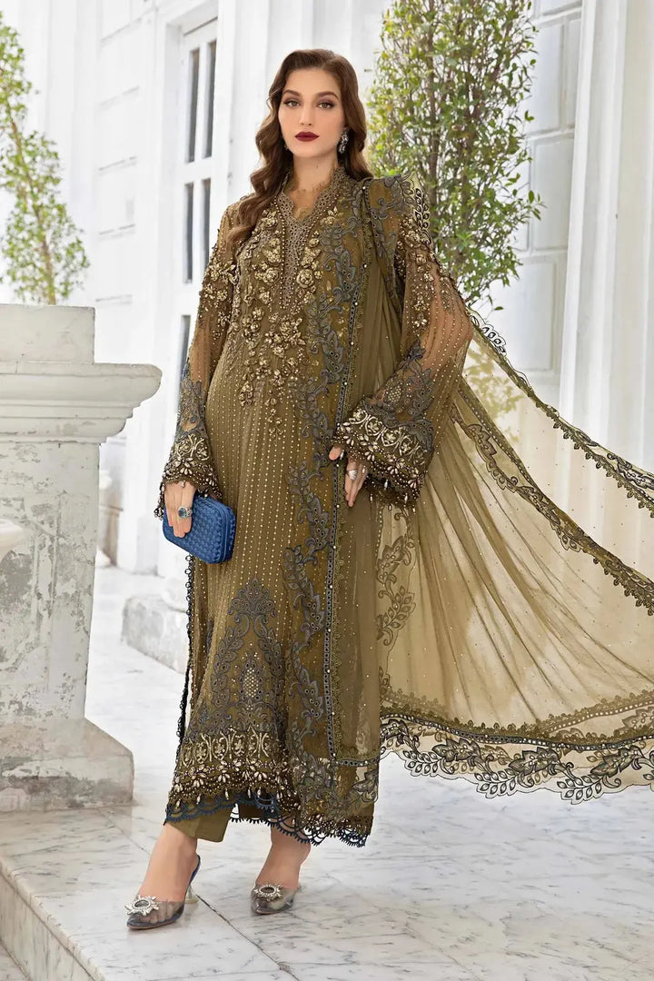 Maria B Chiffon Suit-Brown-Chiffon-Aarasta
