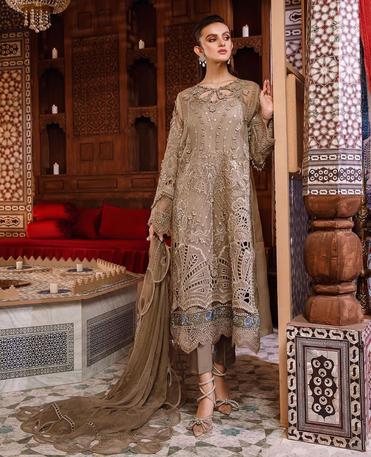 Maria B Organza Suit-Brown-Organza-Aarasta