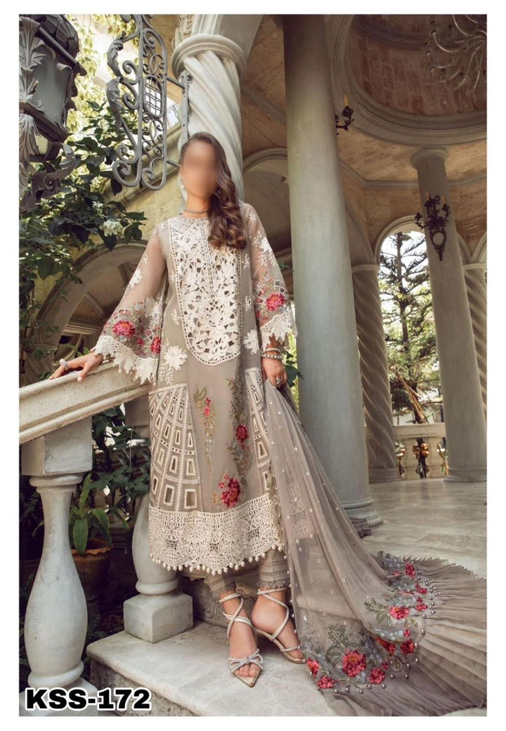 Maria B Organza Suit-Grey-Organza-Aarasta