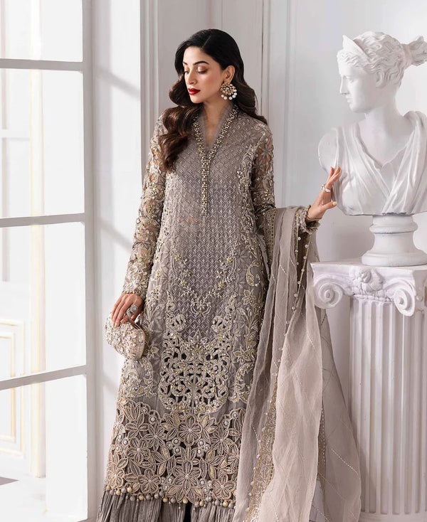 Maria B Organza Suit-Grey-Organza-Aarasta