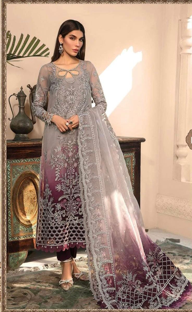 Maria B Organza Suit-Grey-Organza-Aarasta