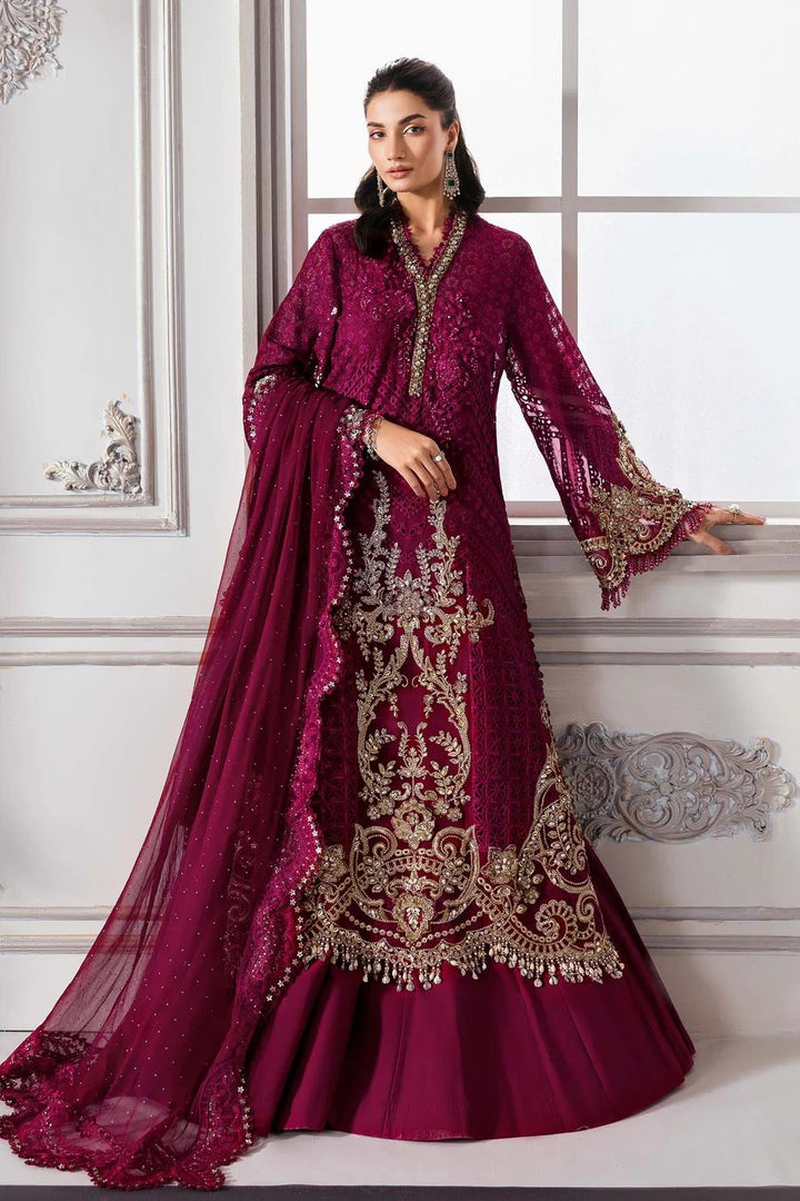 Maria B Chiffon Suit-Maroon-Chiffon-Aarasta
