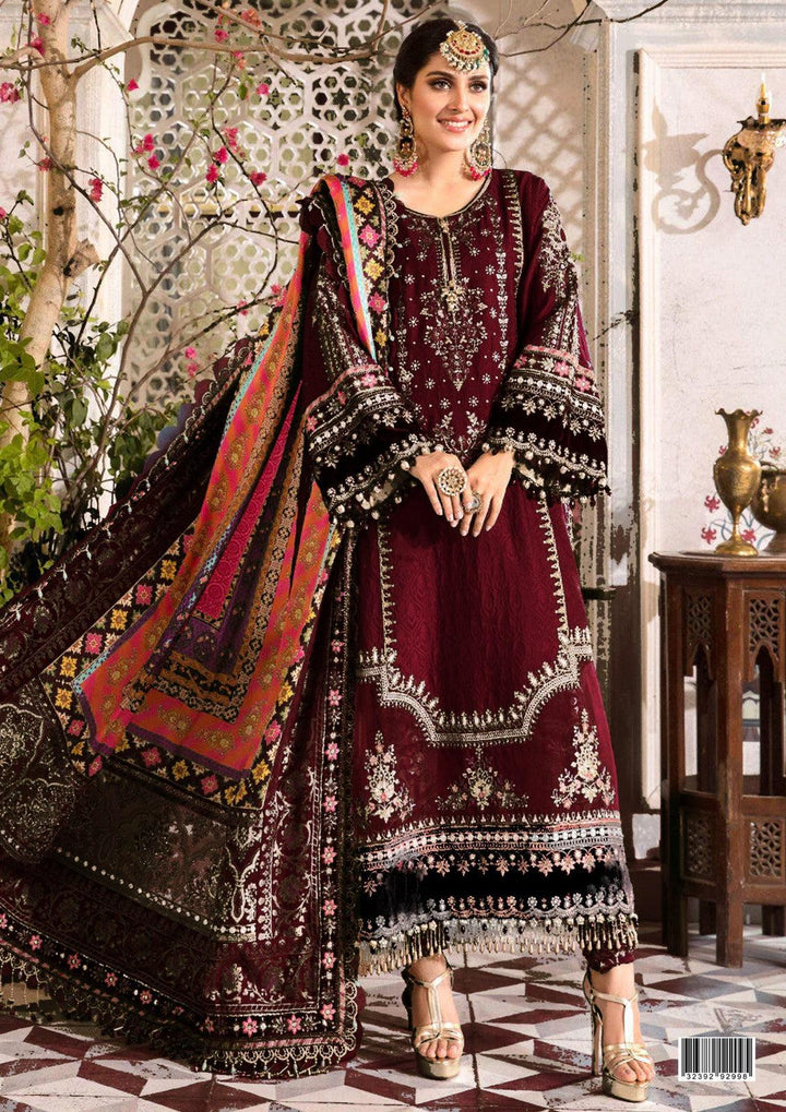 Maria B Chiffon Suit-Maroon-Chiffon-Aarasta