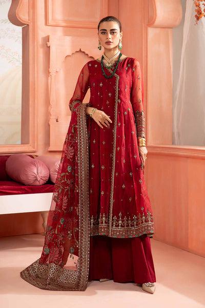 Maria B Organza Suit-Maroon-Organza-Aarasta