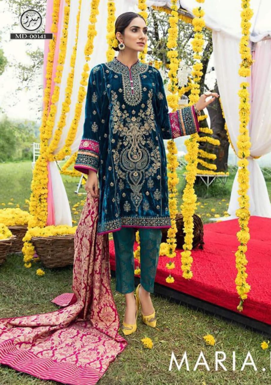 Maria B Velvet Suit-Navy-Velvet-Aarasta