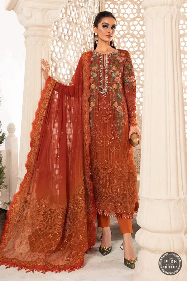 Maria B Chiffon Suit-Orange-Chiffon-Aarasta