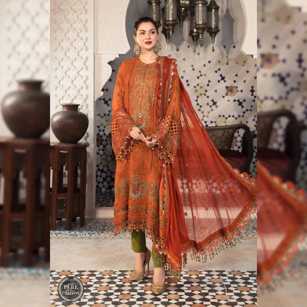 Maria B Chiffon Suit-Orange-Chiffon-Aarasta