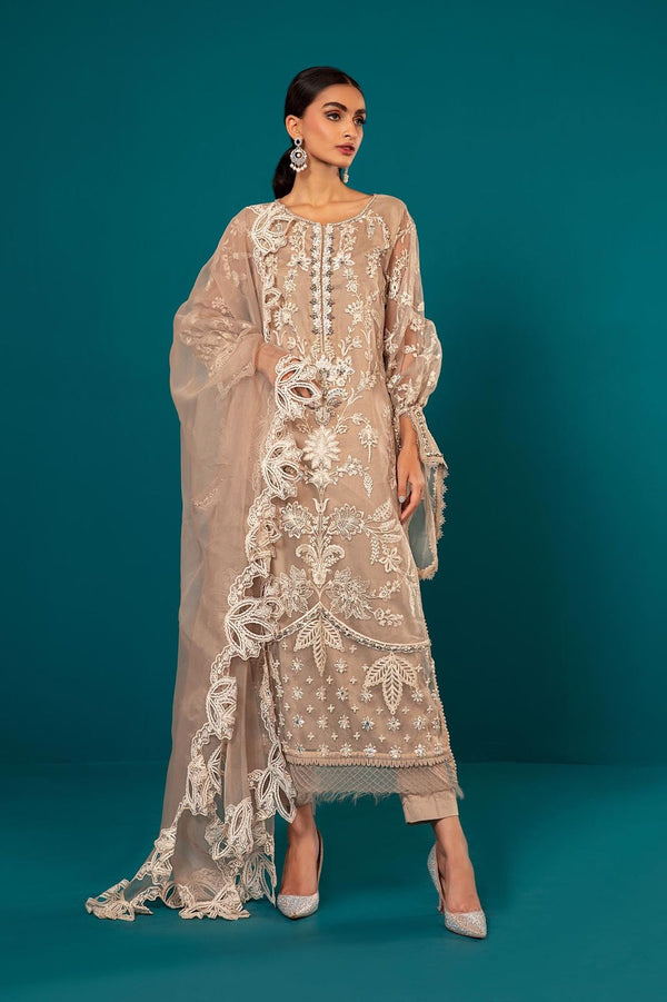 Maria B Organza Suit-Peach-Organza-Aarasta