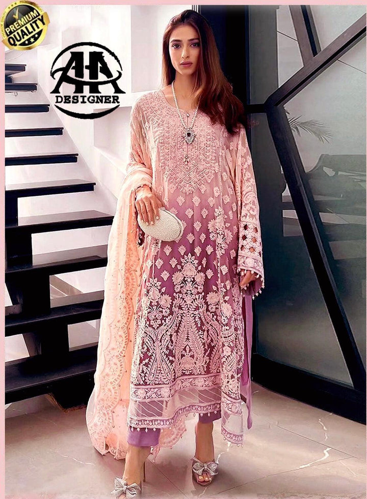 Maria B Organza Suit-Peach-Organza-Aarasta