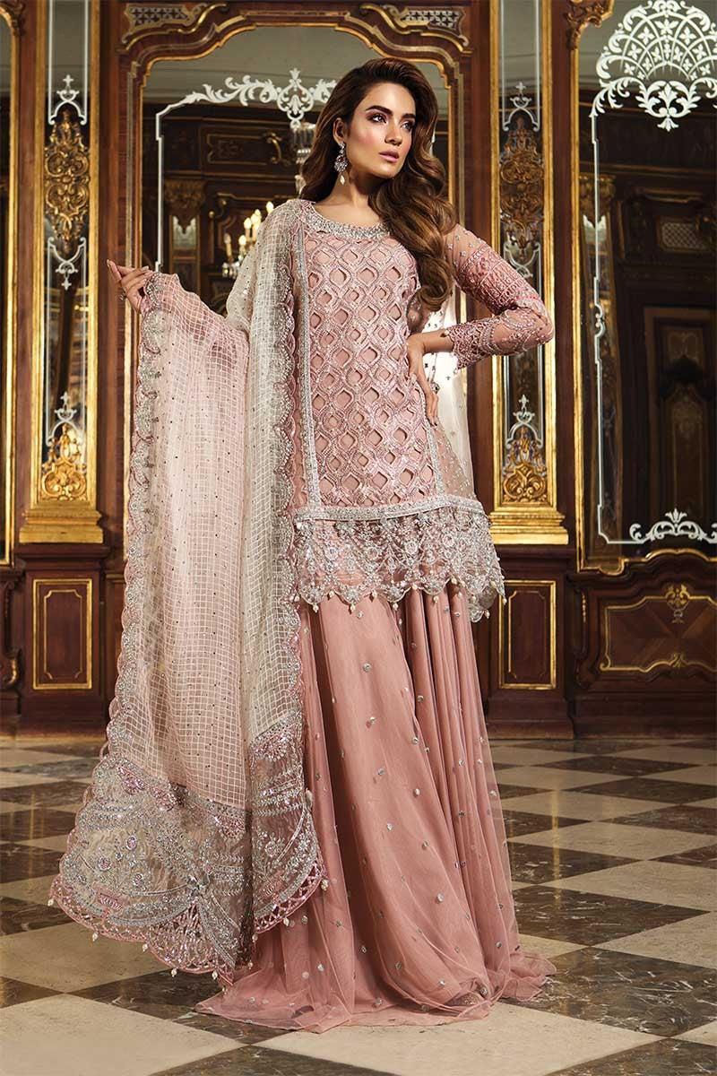 Maria B Organza Suit-Pink-Organza-Aarasta