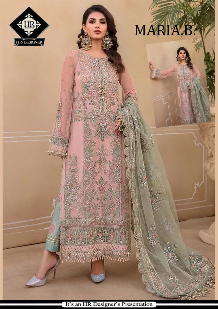 Maria B Organza Suit-Pink-Organza-Aarasta