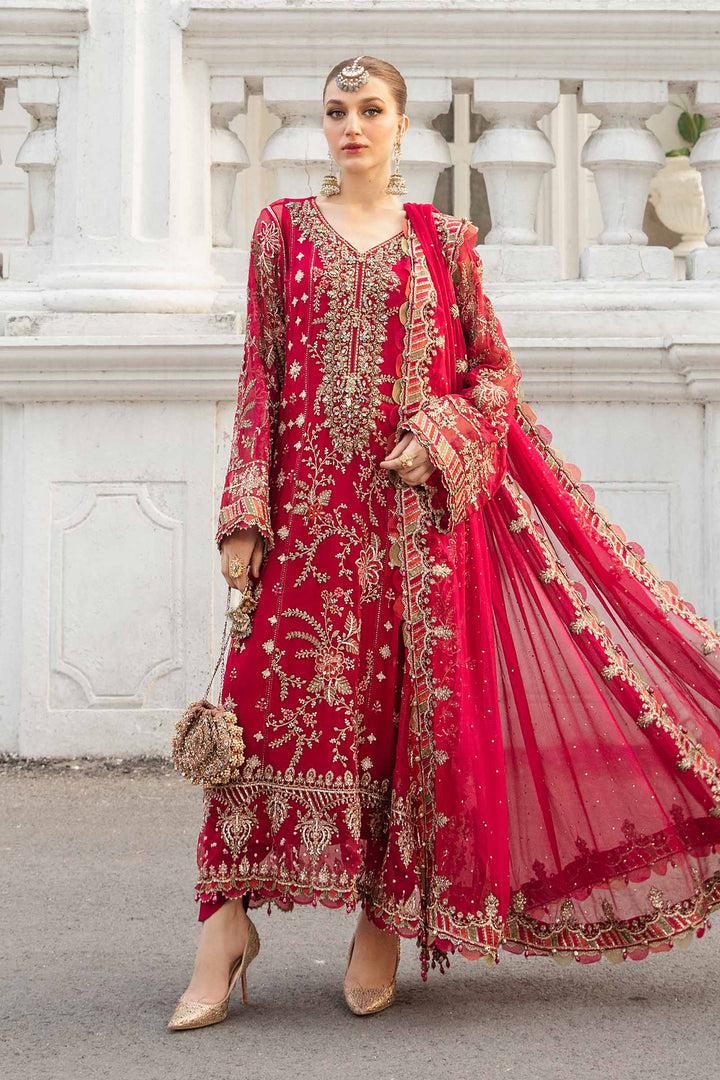 Maria B Chiffon Suit-Red-Chiffon-Aarasta