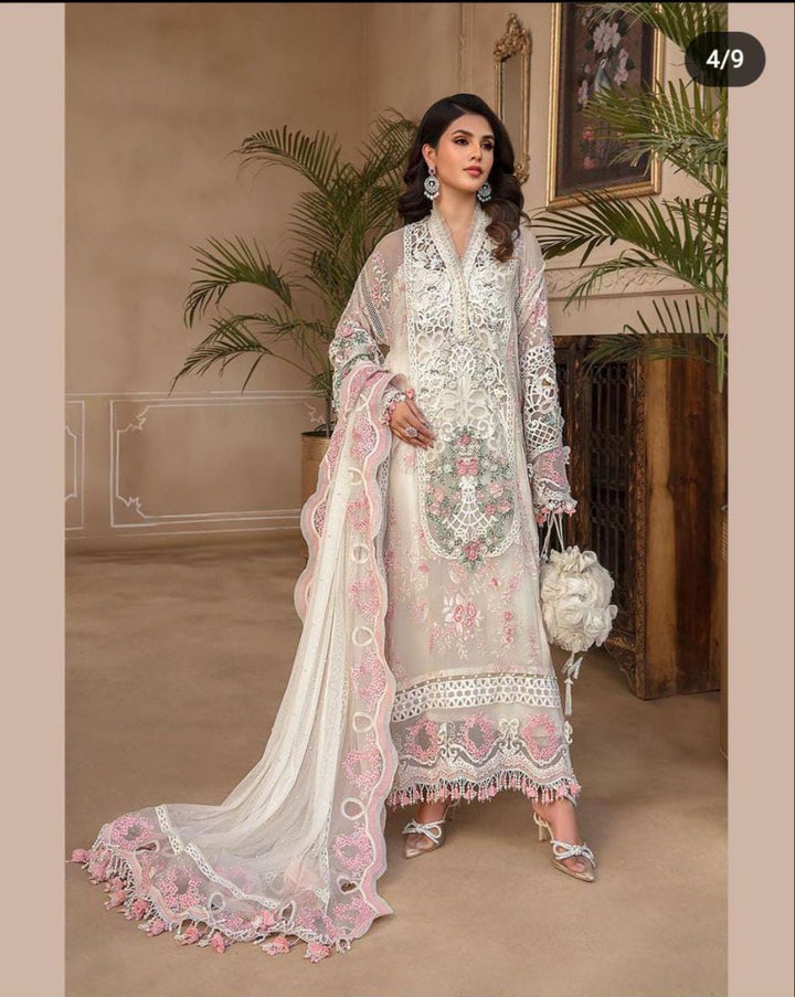 Maria B Organza Suit-White-Organza-Aarasta