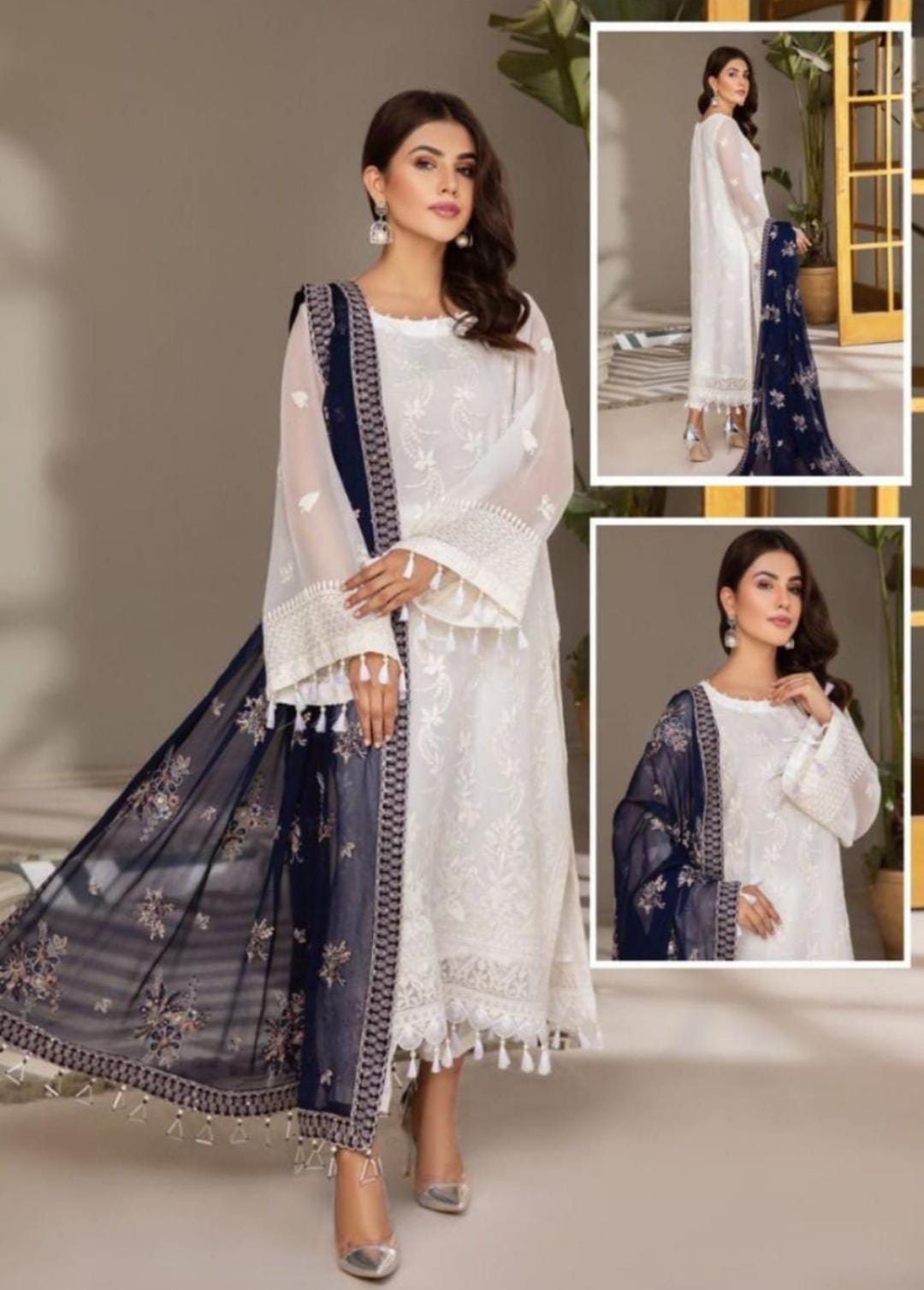 Maria B Organza Suit-White-Organza-Aarasta