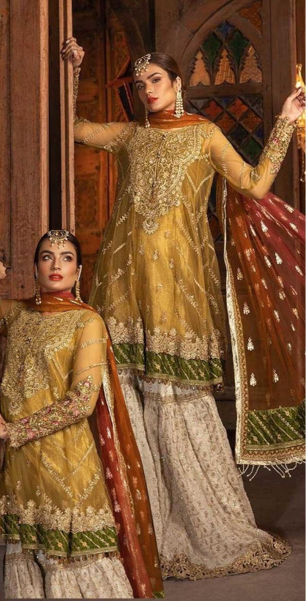 Maria B Net Suit-Yellow-Net-Aarasta