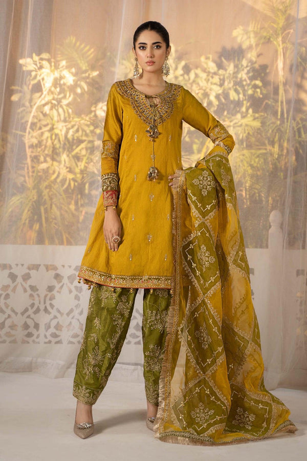 Maria B Organza Suit-Yellow-Organza-Aarasta