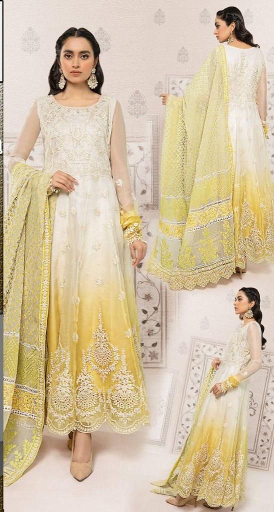 Maria B Organza Suit-Yellow-Organza-Aarasta