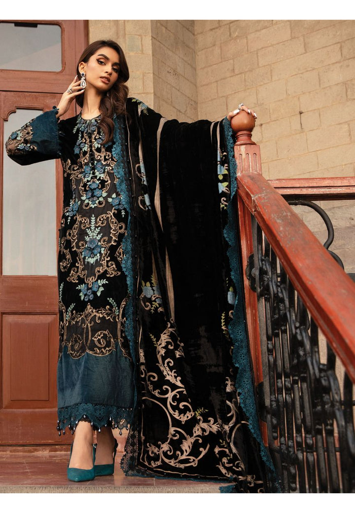 Maria B Velvet Suit-Zinc-Velvet-Aarasta