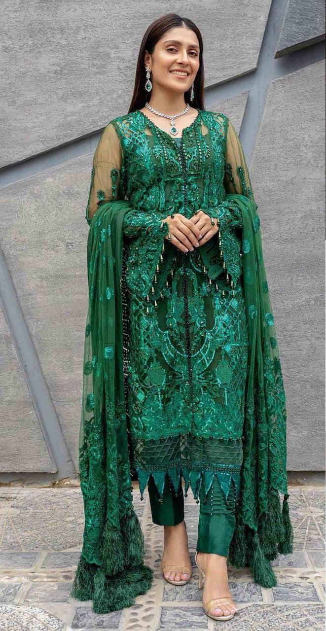 Maryam Hussain Chiffon Suit-Green-Chiffon-Aarasta