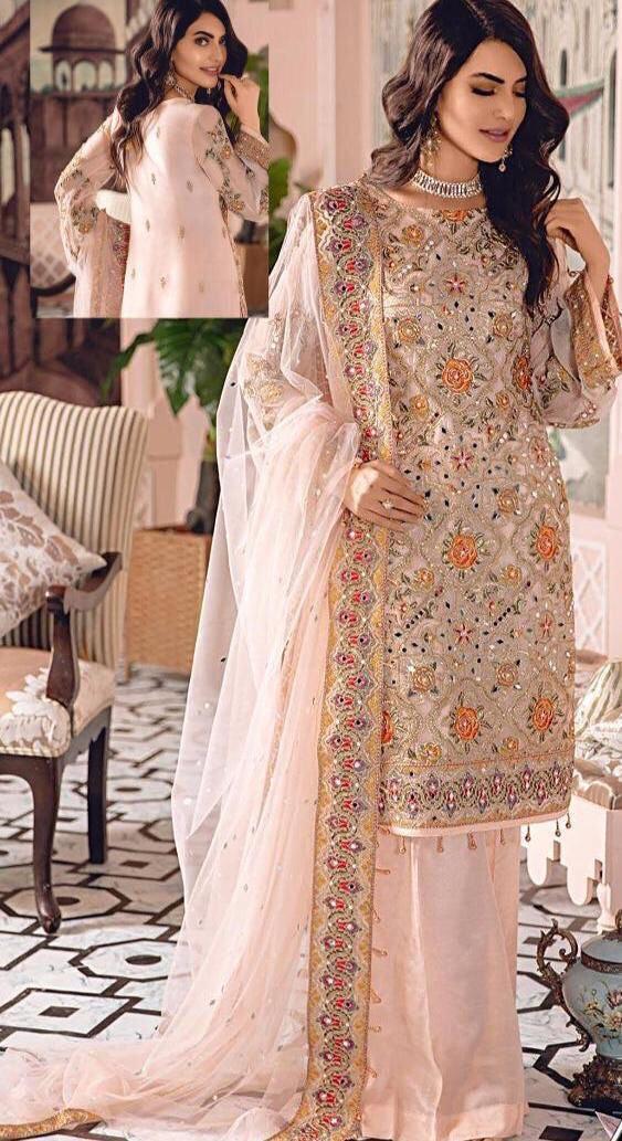 Maryams Organza Suit-Peach-Organza-Aarasta