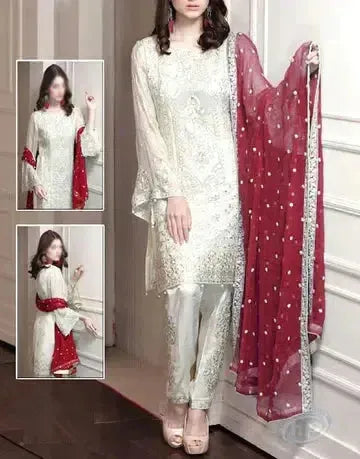 Mariam & Maria Chiffon Suit-White-Chiffon-Aarasta