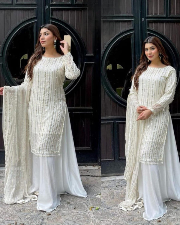Maryams Chiffon Suit-White-Chiffon-Aarasta