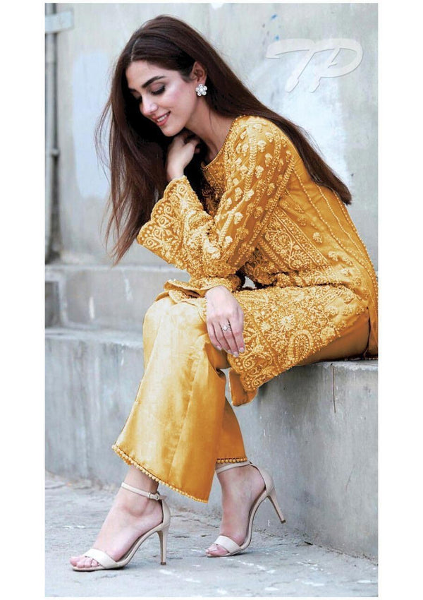 Maya Ali Organza Suit-Golden-Organza-Aarasta