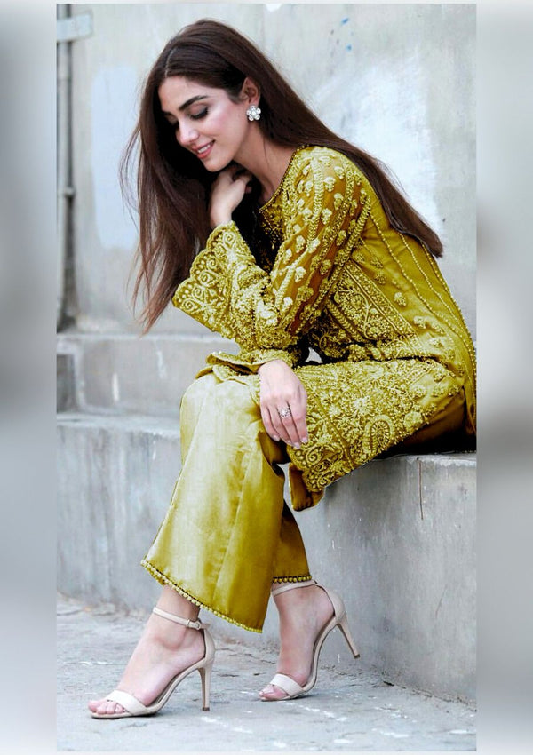 Maya Ali Organza Suit-Green-Organza-Aarasta