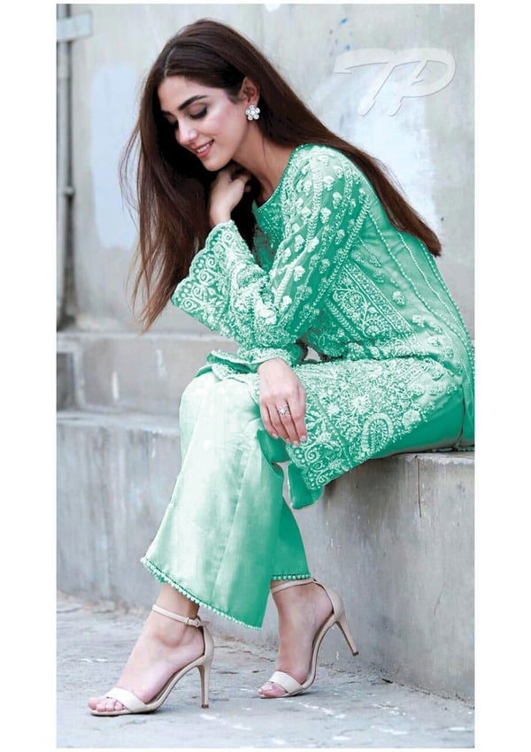 Maya Ali Organza Suit-Green-Organza-Aarasta