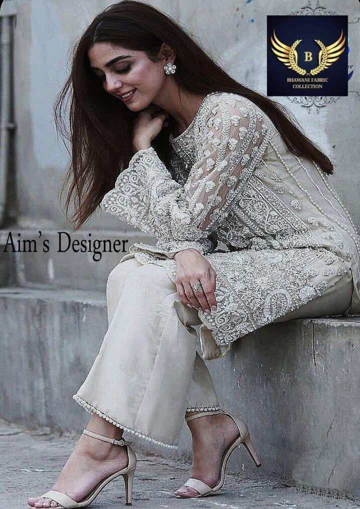 Maya Ali Organza Suit-Grey-Organza-Aarasta