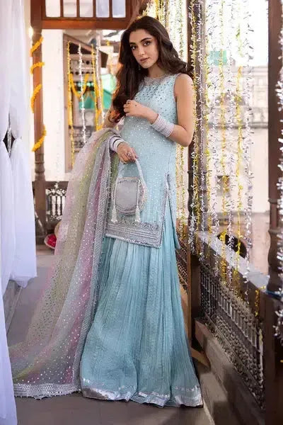 Maya Ali Chiffon Suit-Sky Blue-Chiffon-Aarasta
