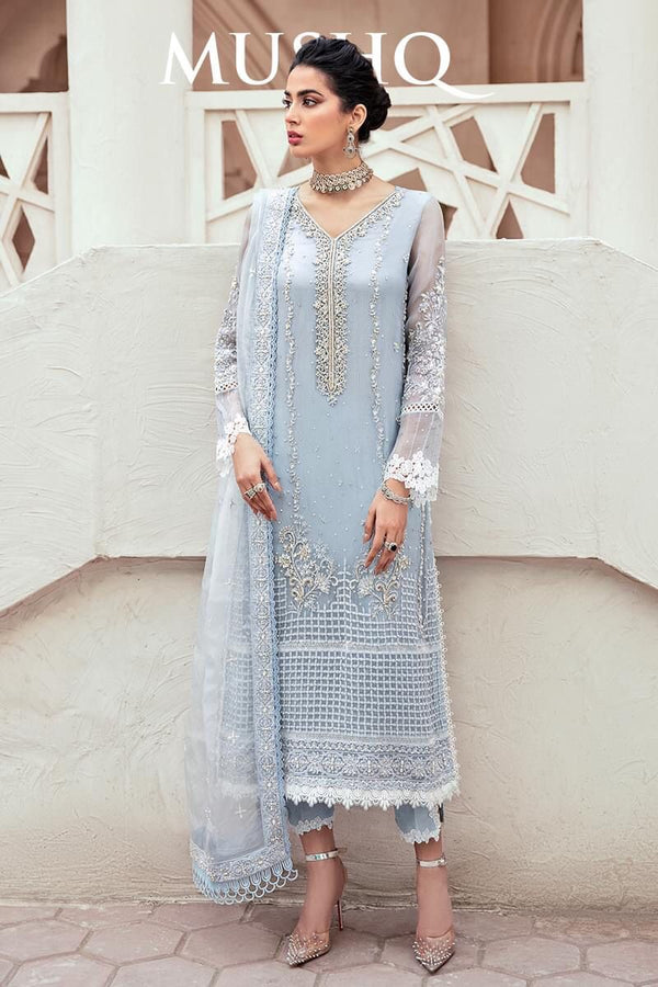 Mushq Organza Suit-Sky Blue-Organza-Aarasta