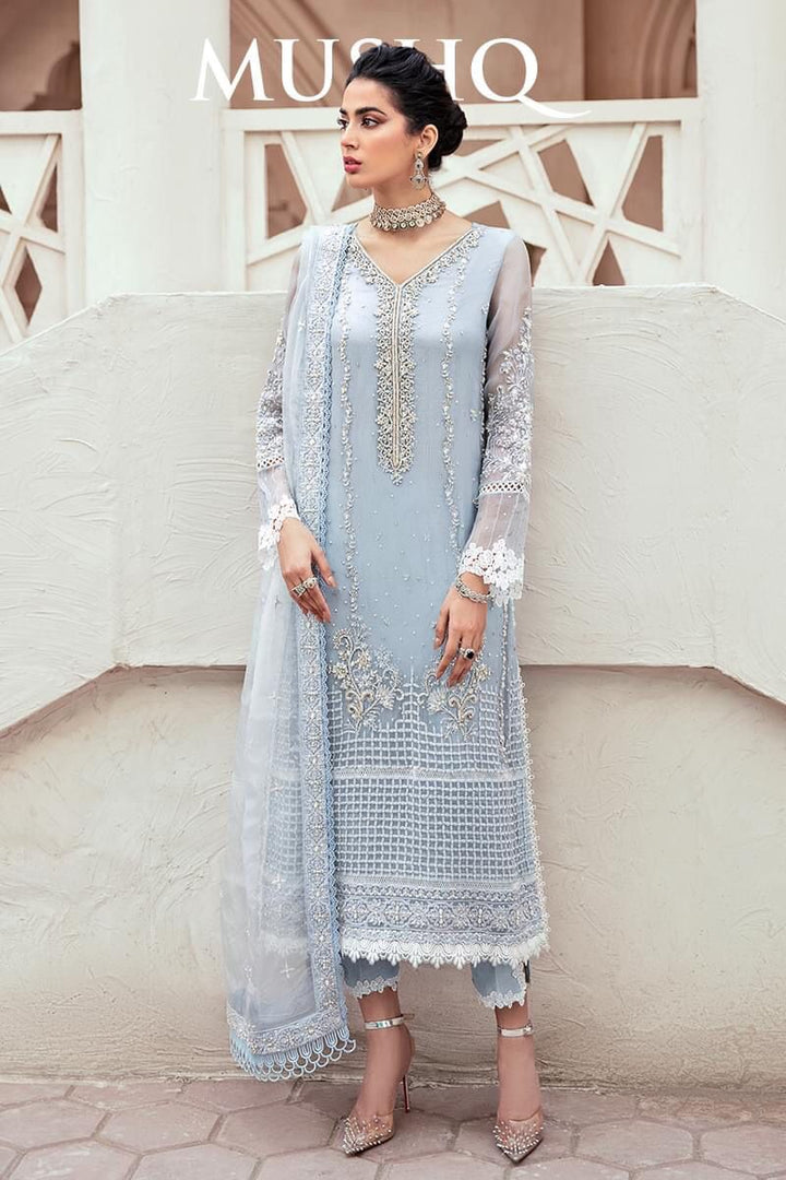 Mushq Organza Suit-Sky Blue-Organza-Aarasta
