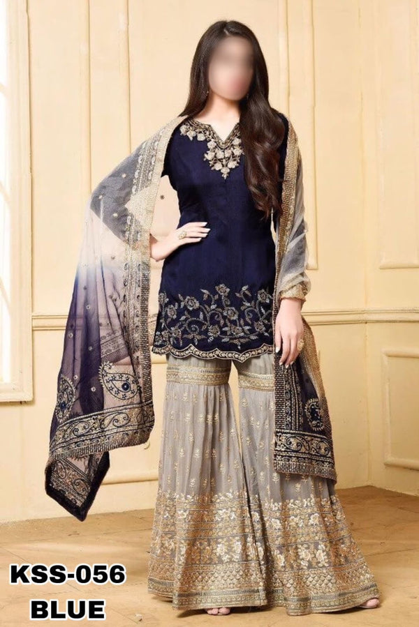 Nazakat Chiffon Suit-Navy-Chiffon-Aarasta