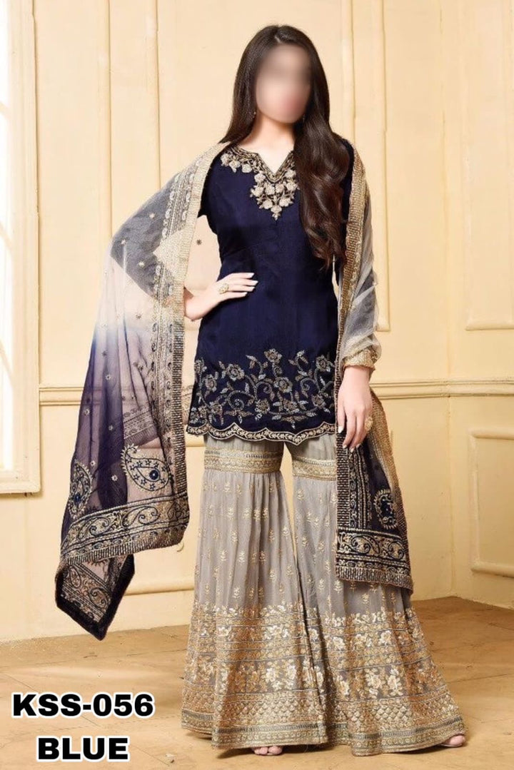 Nazakat Chiffon Suit-Navy-Chiffon-Aarasta