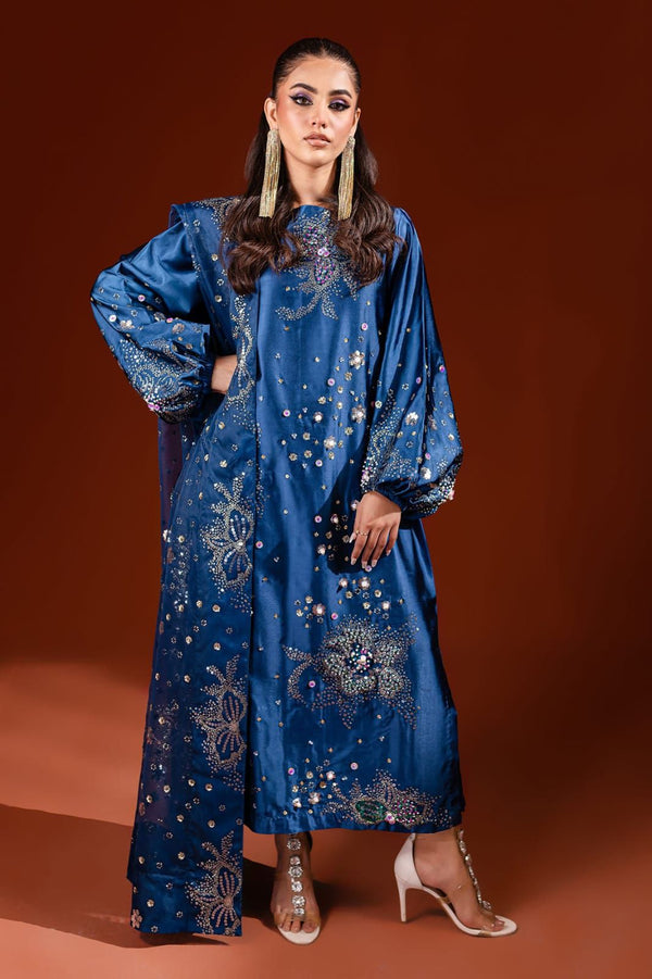 Nureh Silk Suit-Blue-Silk-Aarasta