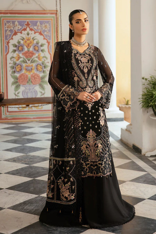 Embroidered Chiffon Suit-Black-Chiffon-Aarasta