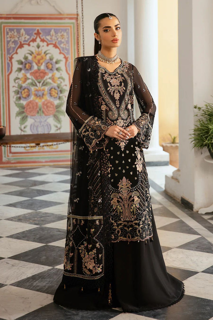 Embroidered Chiffon Suit-Black-Chiffon-Aarasta