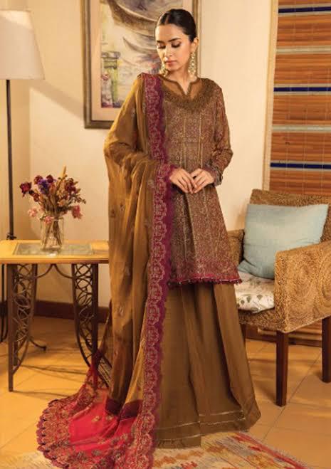 Xenia Organza Suit-Brown-Organza-Aarasta