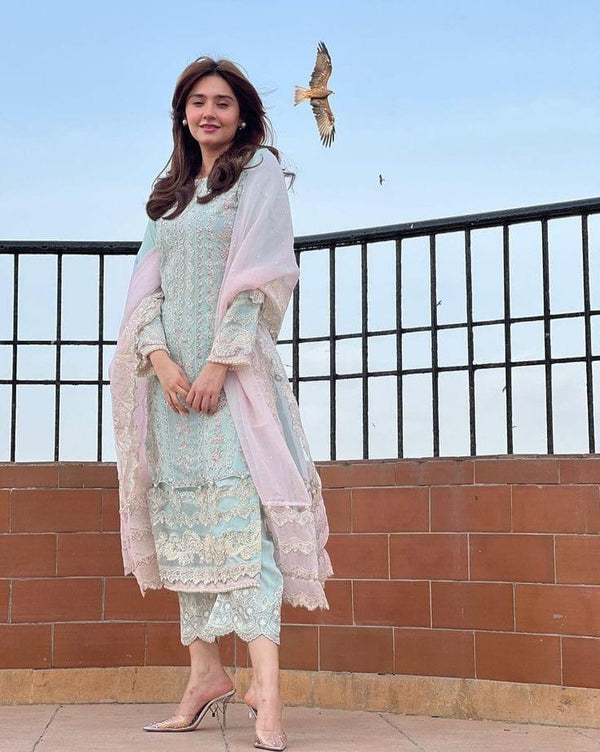 Threads Organza Suit-Ferozi-Organza-Aarasta